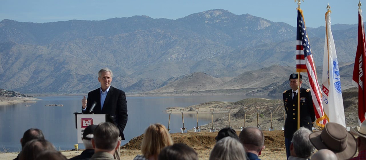 Representative Kevin McCarthy, California's 23rd Congressional District provides remarks at the Phase II groundbreaking ceremony for the Isabella Dam Safety Modification Project April 3, 2018. (Photo: US Army Corps of Engineers Sacramento District)